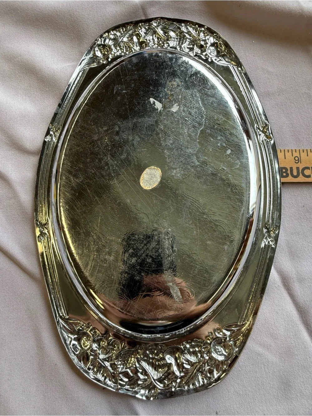 Silver-Tone Decorative Oval Serving Tray
